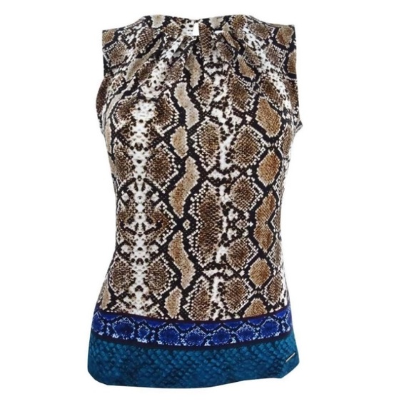 NWOT Calvin Klein || Woman’s Pleated-Neck sleeves animal print blouse Size M - Picture 7 of 8